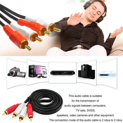 Double Lotus RCA Audio Cable for Home Speaker Connections - copper RCA cable with red/white connectors linking TV, computer, DVD to home speakers