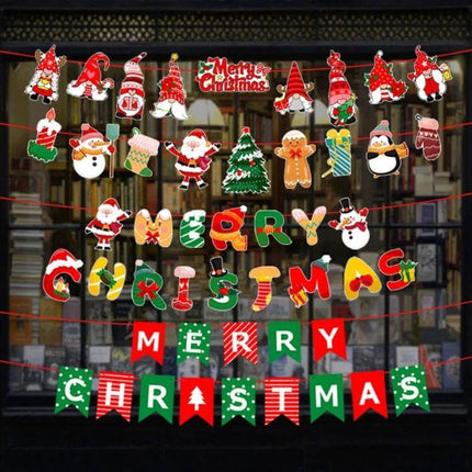Christmas Alphabet Pull Flag Set For Party Decor 9 To 13 Pieces - colorful Christmas alphabet pull flags on 3m rope with Santa, tree, penguin and merry Christmas banners