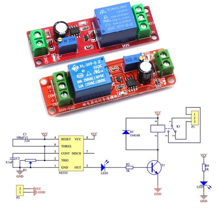 Versatile Timing Delay Relay for Home and Car Automation - compact red PCB relay module with adjustable delay and wiring diagram