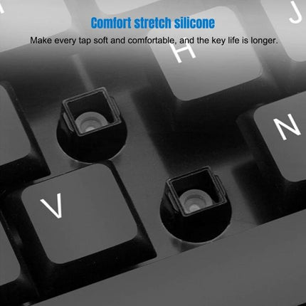 K-Snake Wireless Keyboard and Mouse Set in Black and White for Office Use showing close-up of black keys and silicone key mounts