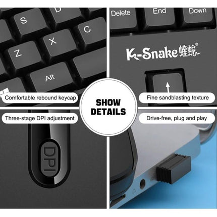 K-Snake Wireless Keyboard and Mouse Set in Black and White for Office Use with USB receiver, three-stage DPI, comfortable keycaps, plug-and-play