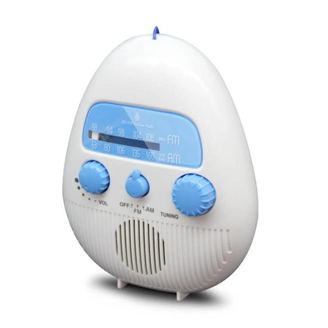 Portable Waterproof FM Radio with Hanging Rope for Bathroom Use white-blue waterproof shower radio with volume and tuning knobs