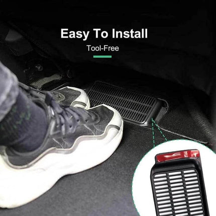 Protective Air Outlet Cover For Car Air Intake Under Seat installed under seat showing easy tool-free installation to reduce dust and hair