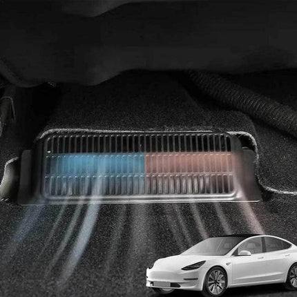 Protective Air Outlet Cover For Car Air Intake Under Seat installed beneath seat on Model 3/Model Y reducing dust and pet hair while preserving airflow