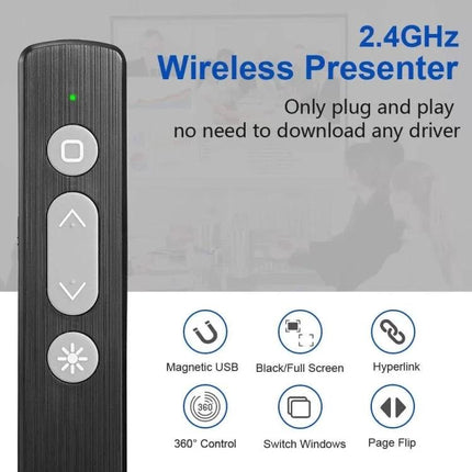 Wireless Laser Pointer Pen for Presentations and Page Turning - 2.4GHz wireless presenter remote with page flip and plug-and-play USB