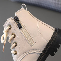 WISDOMFROG Lightweight High-Top Leather Martin Boots for Kids - Waterproof Baby Footwear for Autumn & Winter