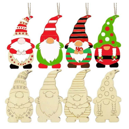 Christmas Tree DIY Painting Wooden Dwarf Elf Ornaments Set Of 32 - painted and blank wooden gnome ornaments for tree, garland, classroom crafts, DIY holiday decor