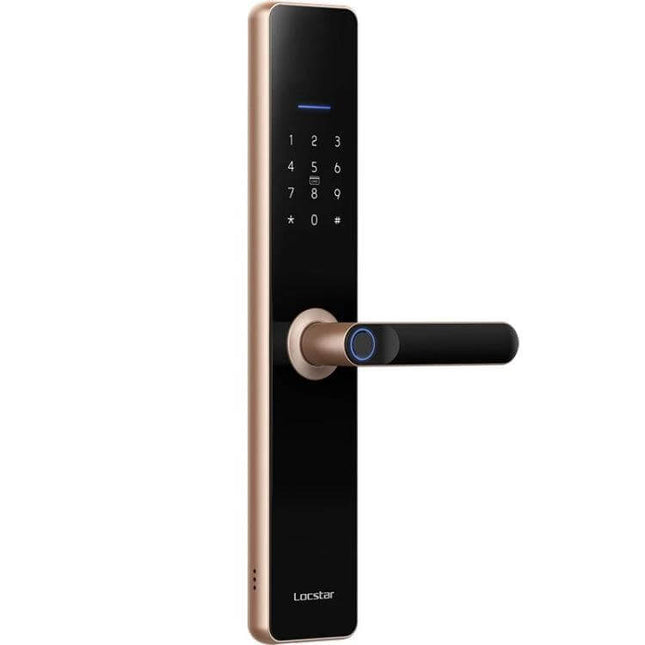 Fingerprint Smart Lock with App Unlocking for Home Security - sleek black and gold touchscreen deadbolt with fingerprint sensor and app access