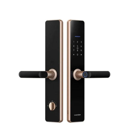 Fingerprint Smart Lock with App Unlocking for Home Security modern black and gold electronic door lock with fingerprint sensor and keypad