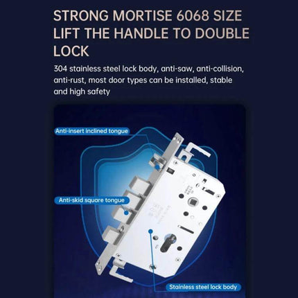 Fingerprint Smart Lock with App Unlocking for Home Security — strong mortise 6068 stainless steel lock body with anti-saw, anti-collision features