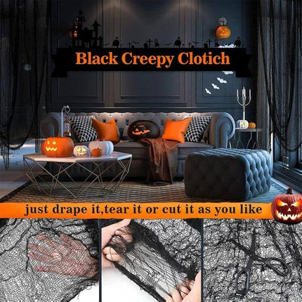 Halloween Gauze Decoration 76x183cm Beige Blood Stains draped as spooky doorway or window backdrop for Halloween parties and haunted houses