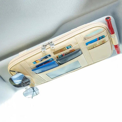 Beige Car Driver License Storage Bag Sun Visor Sunglasses Card Holder | Syndmart