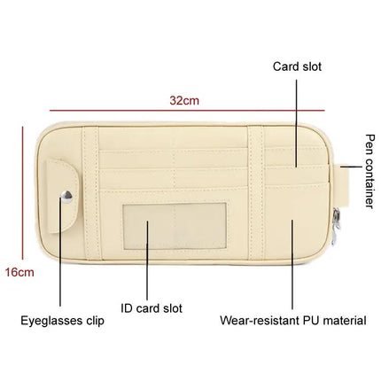 Beige Car Driver License Storage Bag Sun Visor Sunglasses Card Holder | Syndmart