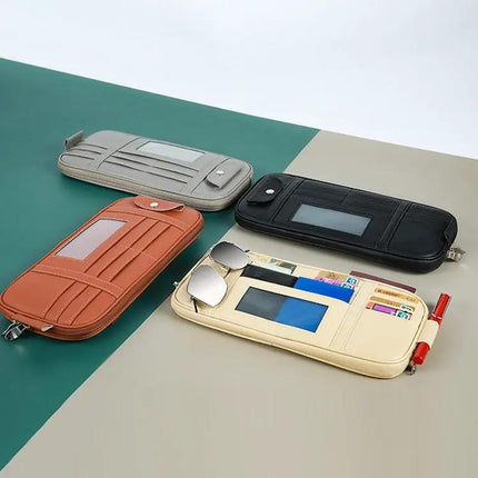 Beige Car Driver License Storage Bag Sun Visor Sunglasses Card Holder | Syndmart