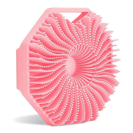 Soft Silicone Body Brush for Daily Shower Cleaning - pink octagonal gentle exfoliating silicone scrub brush with handle