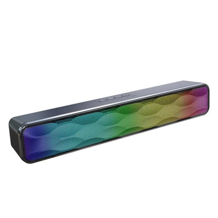 Compact Bluetooth Home Speaker For Everyday Listening with rainbow LED grille, stereo drivers and compact rectangular design