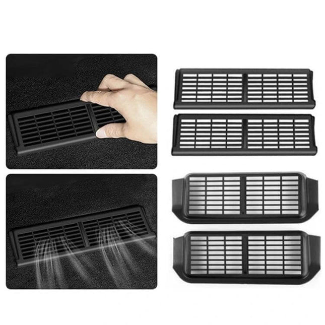 Car Underseat Vent Protection Cover For Tesla Model Y And Model 3 - ABS skeletonized vent grills protecting under-seat vents from dust and debris
