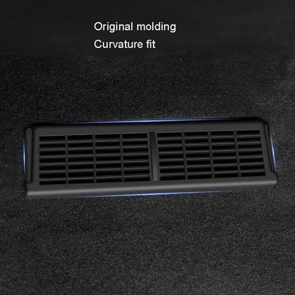 Car Underseat Vent Protection Cover For Tesla Model Y And Model 3 black ABS underseat vent guard showing skeletonized grille and curvature fit