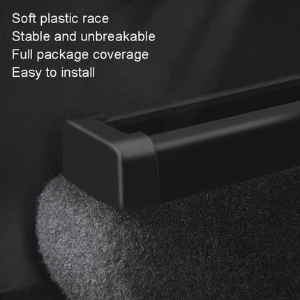 Tesla Model Y Seat Kick Protector Covers 4-Piece Set close-up of black PP protector on seat rail, durable odorless material, easy to install, full coverage