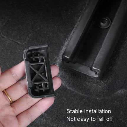 Tesla Model Y Seat Kick Protector Covers 4-Piece Set – close-up of durable PP protector piece installed on seat rail, easy stable installation, anti-fall