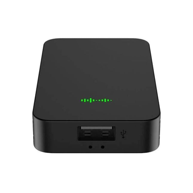 Wireless CarPlay and Android Auto Adapter for Vehicles sleek black dongle with USB port and green LED indicators