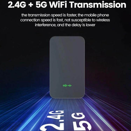 Wireless CarPlay and Android Auto Adapter for Vehicles - compact wireless adapter showing 2.4G+5G WiFi transmission for cable-free in-car smartphone integration