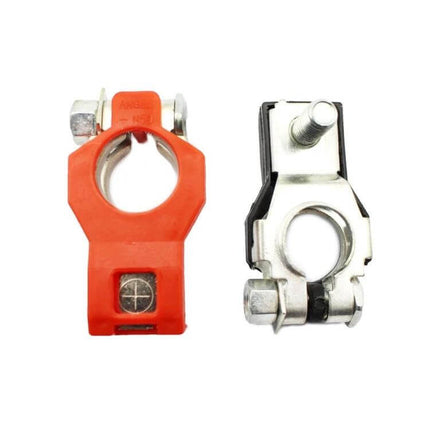 Car Battery Connector Clamp, Pure Copper Tin-Plated 16-18mm Diameter front and side view pair for Japanese vehicles corrosion-resistant