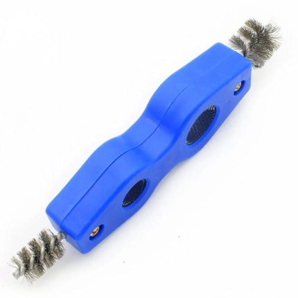 4-In-1 Wire Rust Removal Brush For Car Battery Cleaning – blue 4-in-1 steel wire brush with dual twisted brushes for cleaning battery terminals and fittings