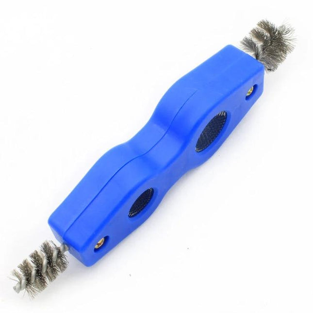 4-In-1 Wire Rust Removal Brush For Car Battery Cleaning – blue 4-in-1 steel wire brush with dual twisted brushes for cleaning battery terminals and fittings