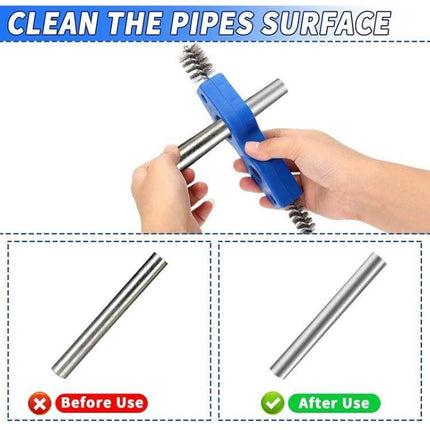 4-In-1 Wire Rust Removal Brush For Car Battery Cleaning removing rust and cleaning pipe surface, before and after use demonstration
