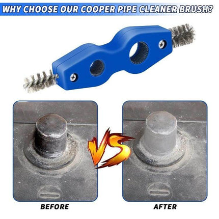 4-In-1 Wire Rust Removal Brush For Car Battery Cleaning – blue 4-in-1 steel wire brush with before and after cleaned battery terminal images