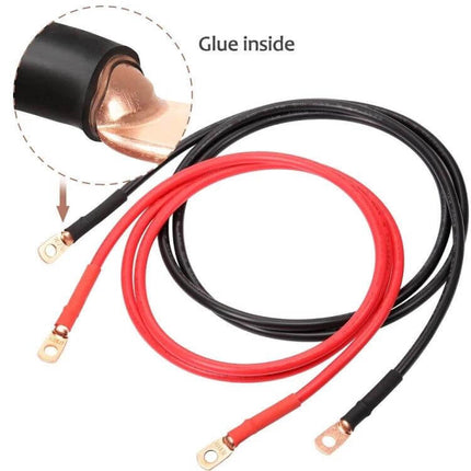 8 AWG Ring Terminal For Battery Cables With Three Eighths Inch Stud red and black battery cables with heat shrink and copper ring terminals