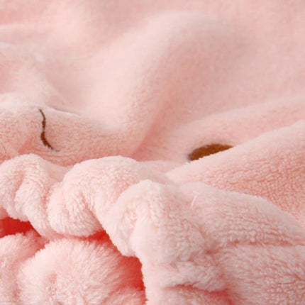 Cute Bear Hair Drying Cap for Daily Shower Essentials soft pink plush fabric close-up showing absorbent texture