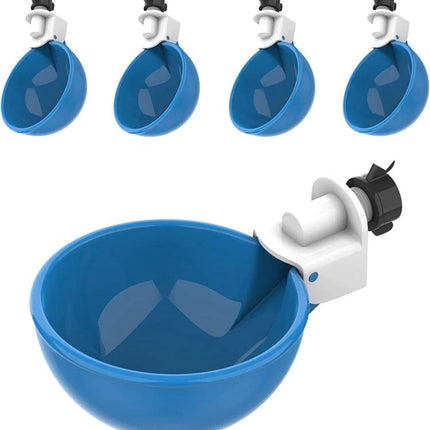 Daily Water Feeder for Backyard Poultry Care at Home - blue plastic poultry water cup with adjustable bucket attachment for chickens ducks quail