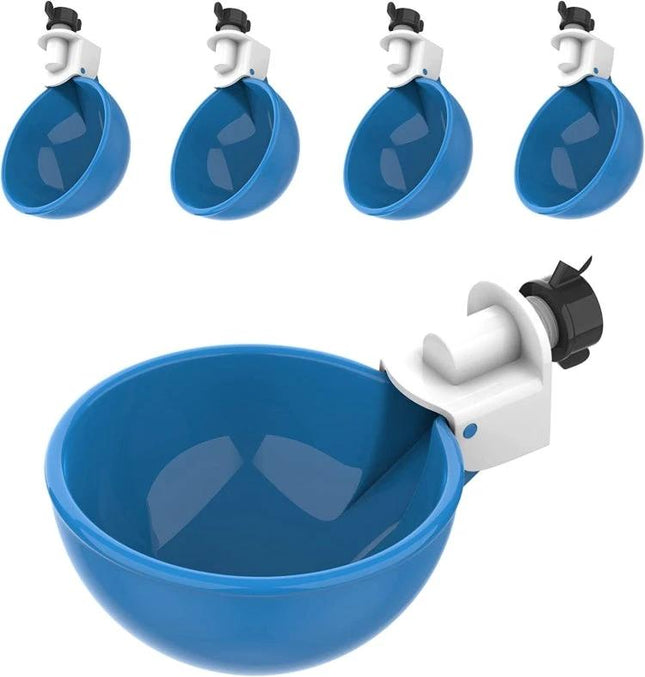 Daily Water Feeder for Backyard Poultry Care at Home - blue plastic poultry water cup with adjustable bucket attachment for chickens ducks quail