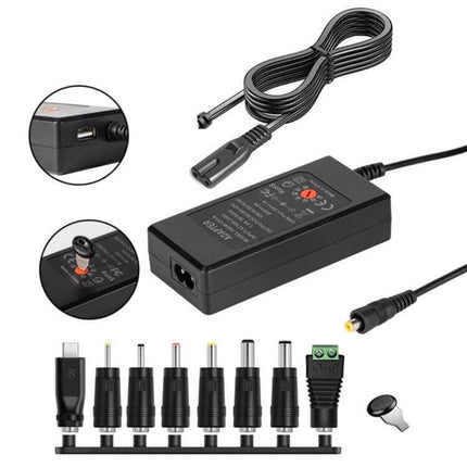 Adjustable DC Power Adapter with International Plugs compact adjustable-voltage travel adapter with multiple tip connectors and USB port