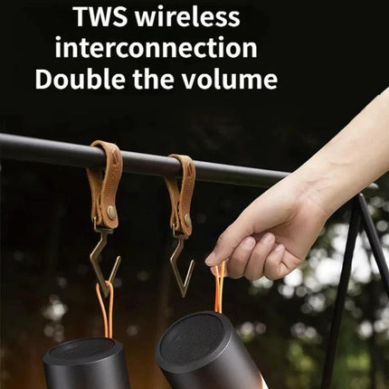 Bluetooth Speaker With Ambient Mood Lighting For Home Use shown hanging with TWS pairing, compact speaker and mood light controls