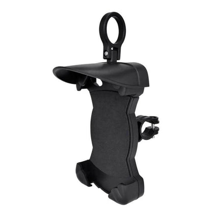 Motorcycle Sunshade Phone Holder With USB Charging — rugged black motorcycle mount with sunshade and 4-claw grip, built-in USB charging, PP + iron base
