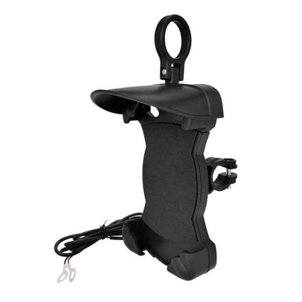 Motorcycle Sunshade Phone Holder With USB Charging, rugged 4-claw mount with sunshade and built-in USB charging for bikes