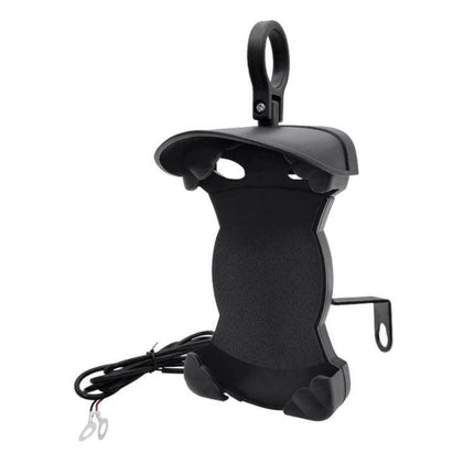 Motorcycle Sunshade Phone Holder With USB Charging - rugged handlebar mount with sunshade, 4-claw grip and USB cable for charging
