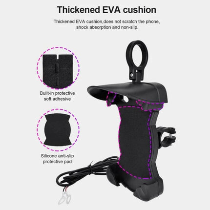 Motorcycle Sunshade Phone Holder With USB Charging - rugged 4-claw bike mount with thickened EVA cushion and built-in USB charging