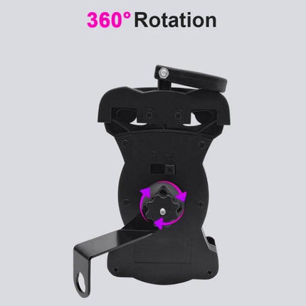 Motorcycle Sunshade Phone Holder With USB Charging showing 360° rotation mount and sturdy 4-claw grip for secure smartphone mounting