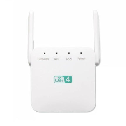 Wireless Wi-Fi Range Extender for Home Signal Expansion - compact white dual-antenna WiFi repeater for boosting home network coverage