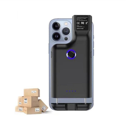 Wireless Back Clip Barcode Scanner for Mobile Phones mounted on smartphone for warehouse inventory and retail scanning