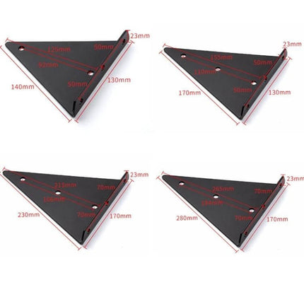 Load Bearing Invisible Triangle Wall Shelf Bracket 280x170mm Black showing four angle views with dimensions and mounting holes