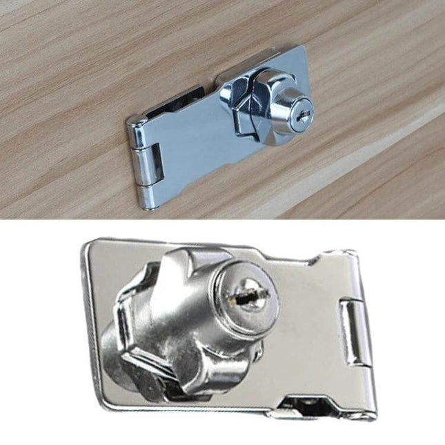No Hole Hook With Locking Hasp For Drawers 4 Inch Interlocking stainless steel twist-to-lock hasp for wooden drawers and travel cases