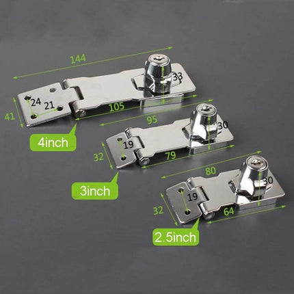 No Hole Hook With Locking Hasp For Drawers 4 Inch Interlocking stainless steel twist-to-lock hasp for drawers and boxes