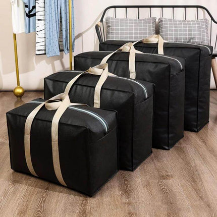 Extra Large Foldable Moving Storage Tote For Clothes Black Non-Woven Fabric Zippered Storage Bags Set