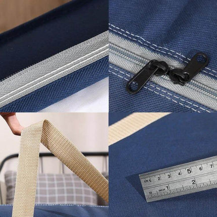 Extra Large Foldable Moving Storage Tote For Clothes showing heavy-duty zipper, reinforced handles and moisture-resistant non-woven fabric