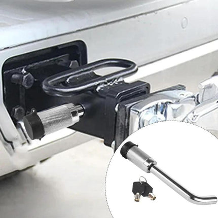 Reliable Padlock for Securing Tow Hooks on the Go — cast steel tow hitch lock on vehicle with keys